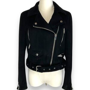 Zara Jacket Faux Suede Motorcycle Biker Punk Grunge Riding Black Size‎ Medium